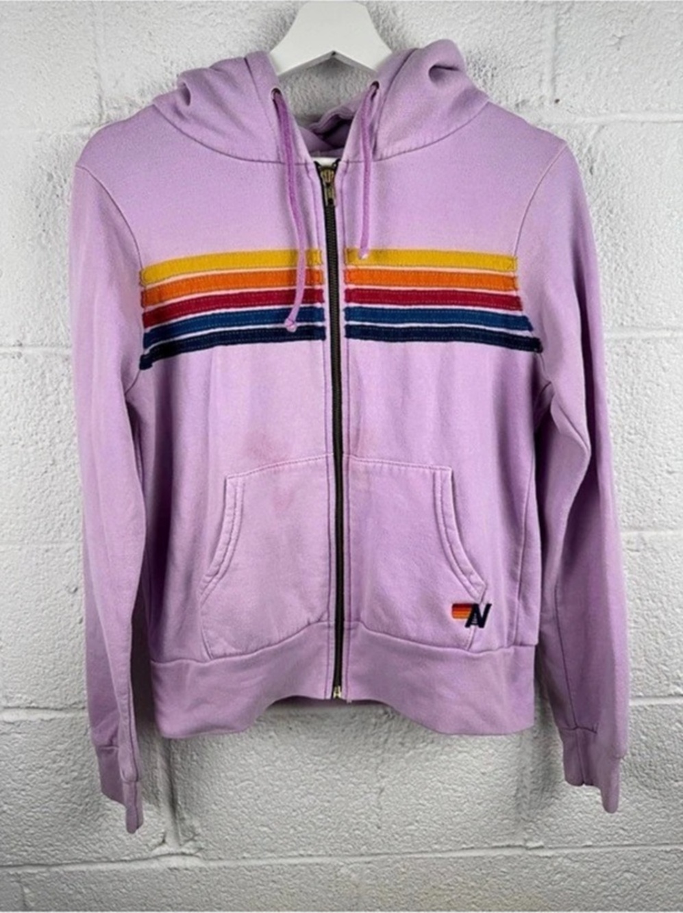 Aviator Nation 5-Stripe Zip Hoodie Purple XS in Preloved Fair condition